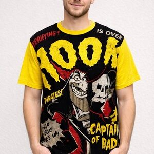 NEW Captain Hook Disney Villain Yellow and Black Tee shirt  LARGE
